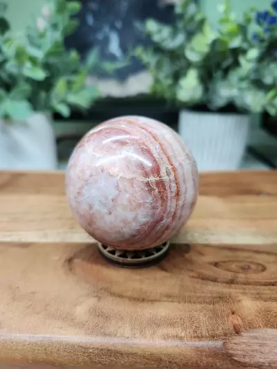 plant/Pork Stone sphere w/stand approximately 57mm-0-thumbnail