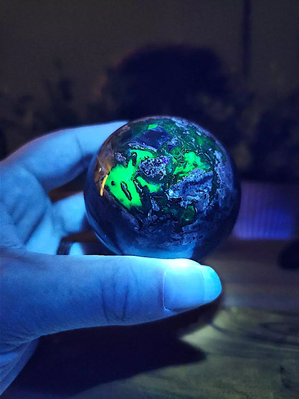 plant/Volcano Agate sphere w/stand approximately 56mm-1