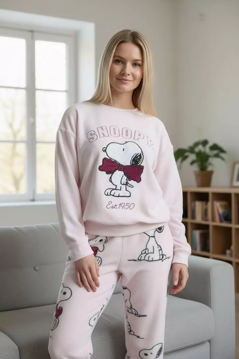 plant/Sz M Snoopy Plush Crew Neck Pajama Top and Bottom Set | Primark-1