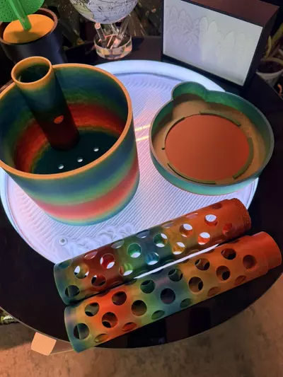 plant/Custom Pot with 2 moss poles, base, slow drip for pole (color options available)-5-thumbnail