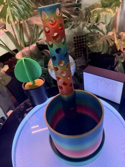 plant/Custom Pot with 2 moss poles, base, slow drip for pole (color options available)-7-thumbnail