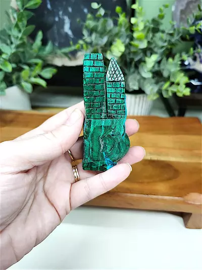 plant/Chrysocolla & Malachite dragon and castle carving-2-thumbnail