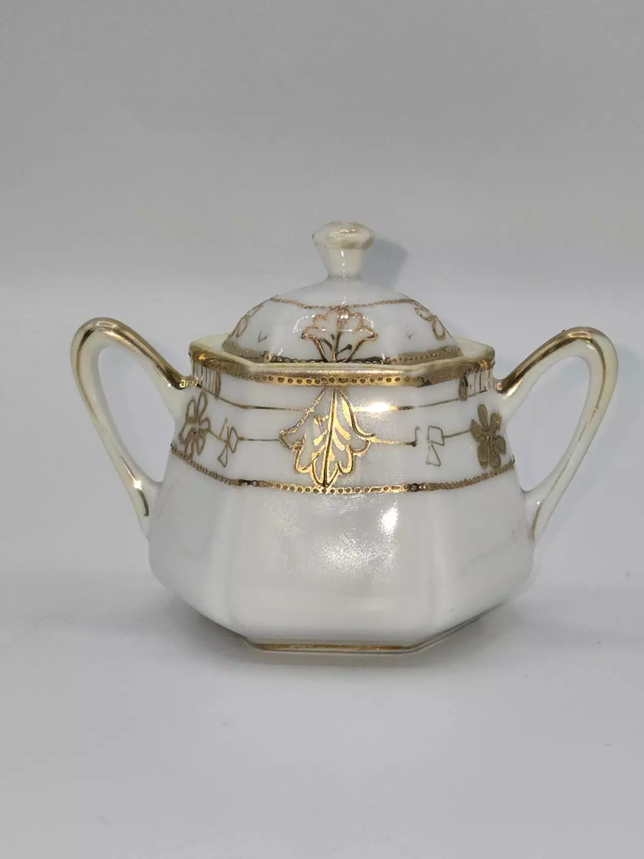 plant/Antique Nippon Porcelain Covered Salt Cellar Gold Gilt Floral 2.5”-1