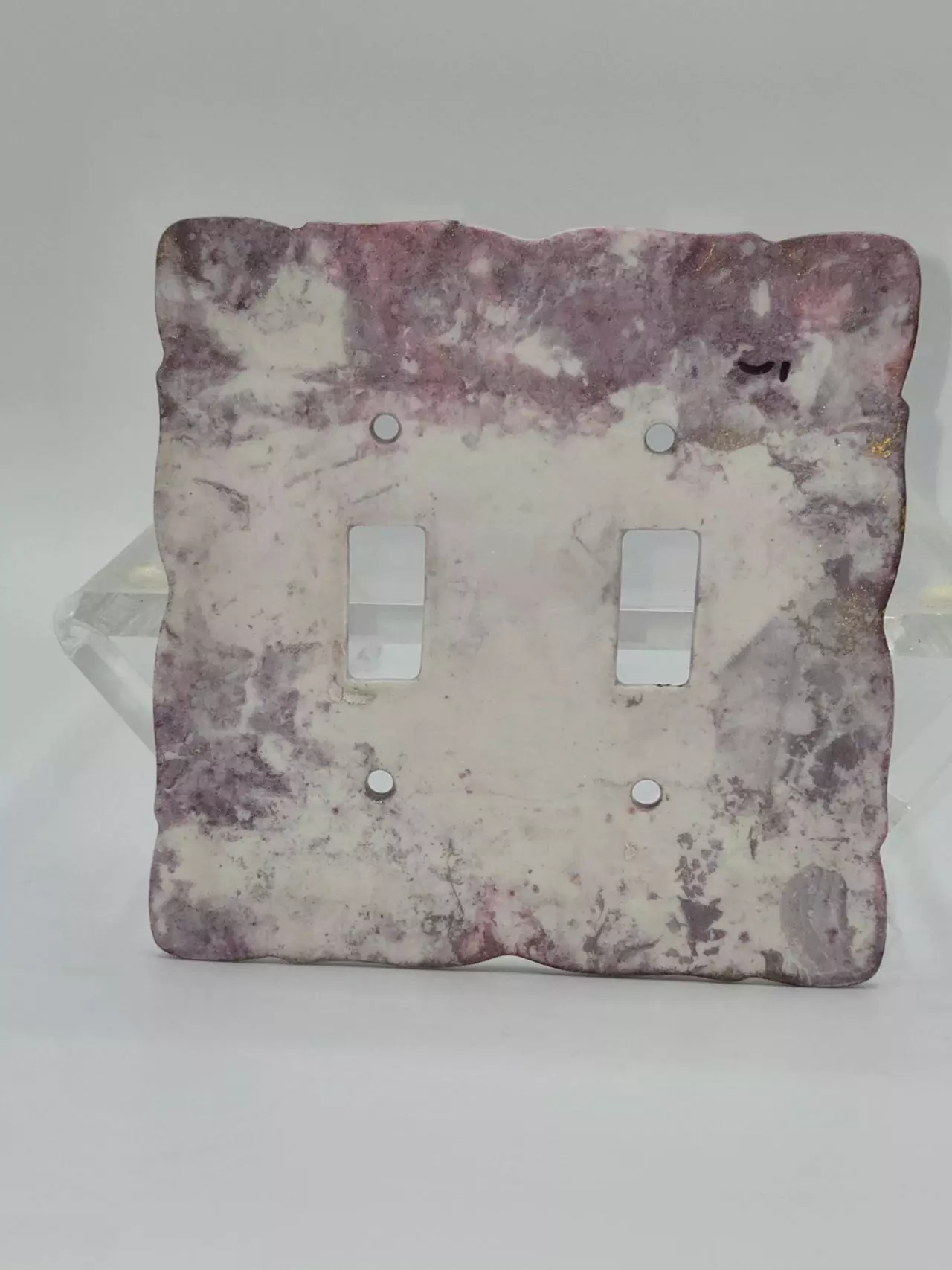 plant/Handmade Ceramic Double Light Switch Cover Purple Marbled Glaze 4 7/8 x 5”-2