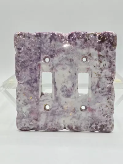 plant/Handmade Ceramic Double Light Switch Cover Purple Marbled Glaze 4 7/8 x 5”-1-thumbnail