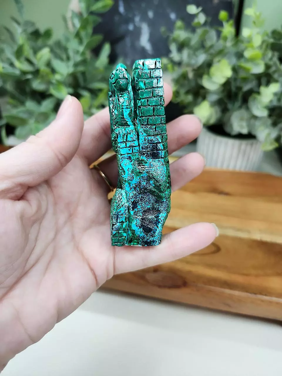 plant/Chrysocolla & Malachite dragon and castle carving-1