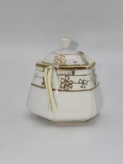 plant/Antique Nippon Porcelain Covered Salt Cellar Gold Gilt Floral 2.5”-4-thumbnail