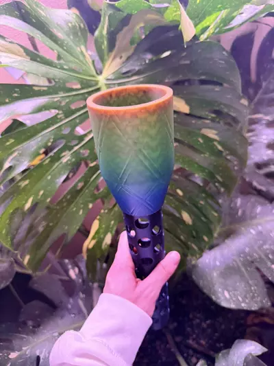 plant/Custom Pot with 2 moss poles, base, slow drip for pole (color options available)-3-thumbnail
