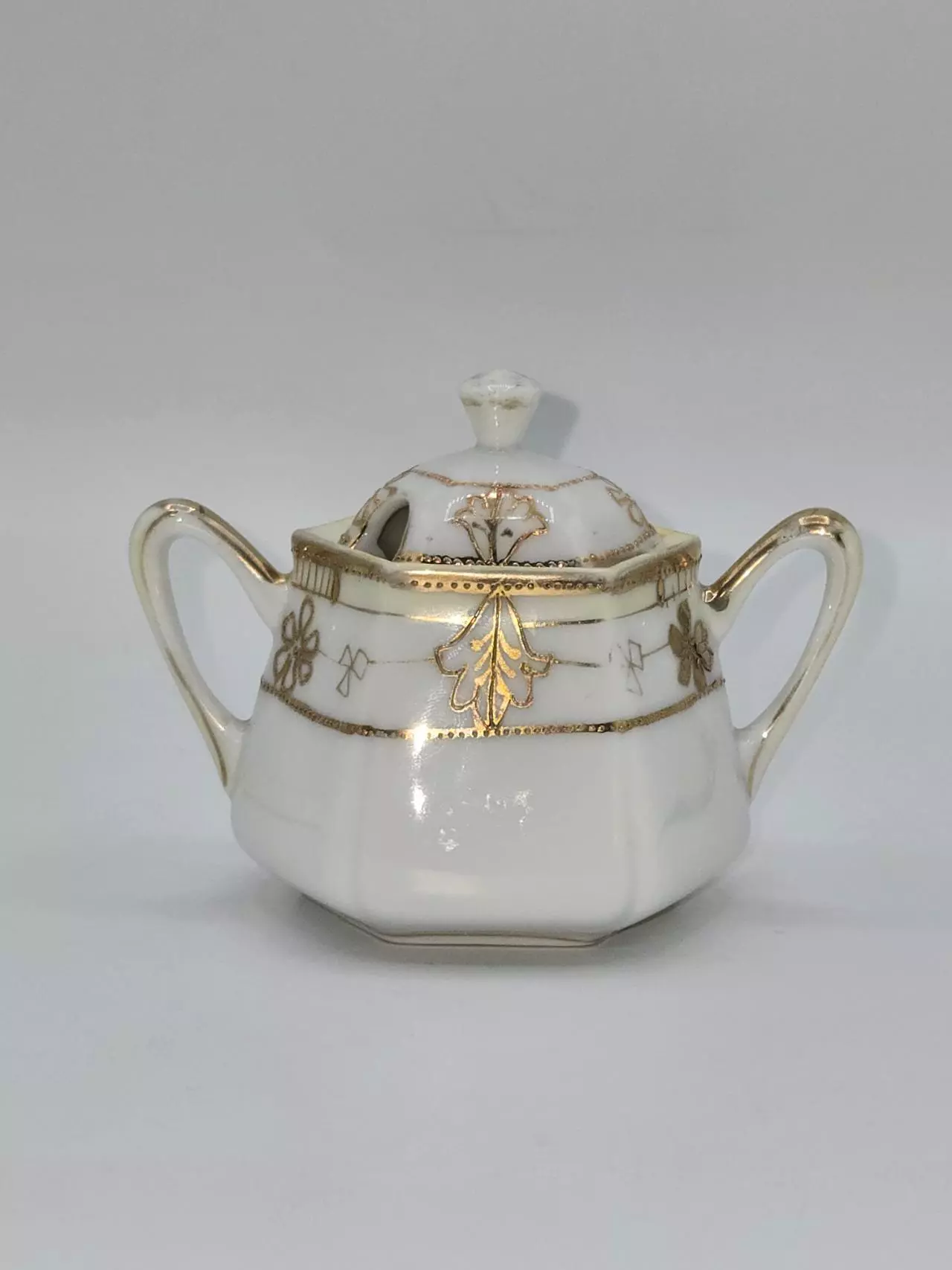 plant/Antique Nippon Porcelain Covered Salt Cellar Gold Gilt Floral 2.5”-0