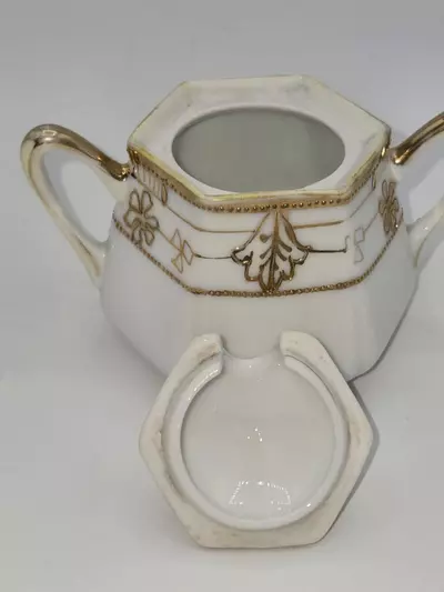 plant/Antique Nippon Porcelain Covered Salt Cellar Gold Gilt Floral 2.5”-5-thumbnail