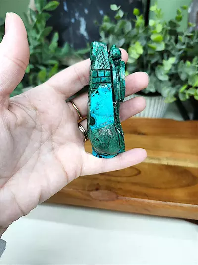 plant/Chrysocolla & Malachite dragon and castle carving-3-thumbnail