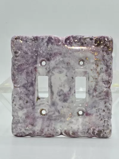plant/Handmade Ceramic Double Light Switch Cover Purple Marbled Glaze 4 7/8 x 5”-0-thumbnail