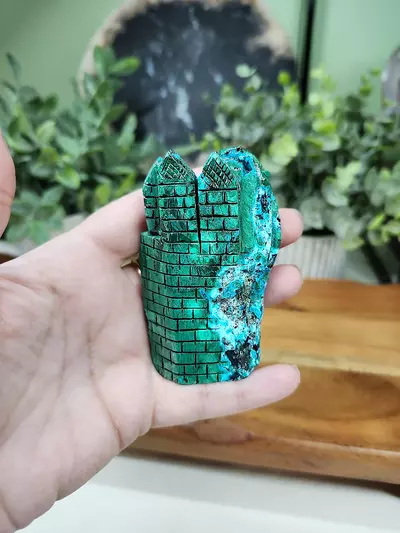 plant/Chrysocolla & Malachite dragon and castle carving-1-thumbnail