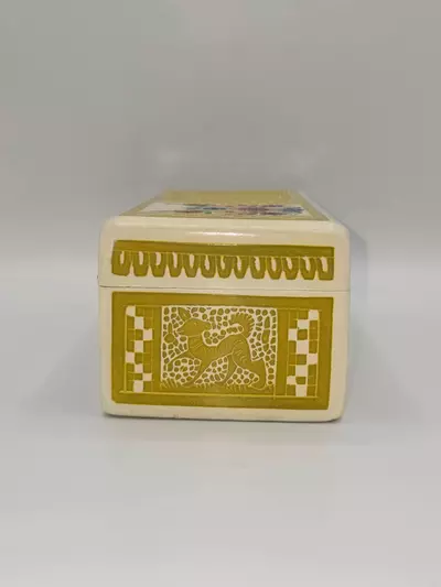 plant/Vintage Hand Painted Folk Art Wooden Trinket Box Scandinavian Style Floral Deer-4-thumbnail