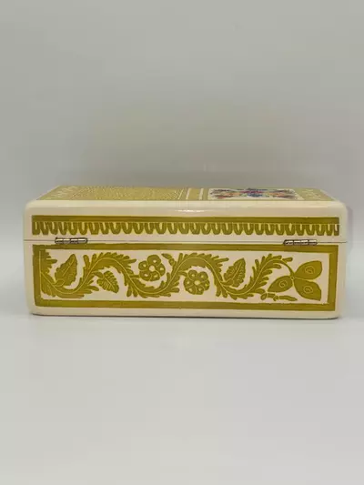 plant/Vintage Hand Painted Folk Art Wooden Trinket Box Scandinavian Style Floral Deer-5-thumbnail