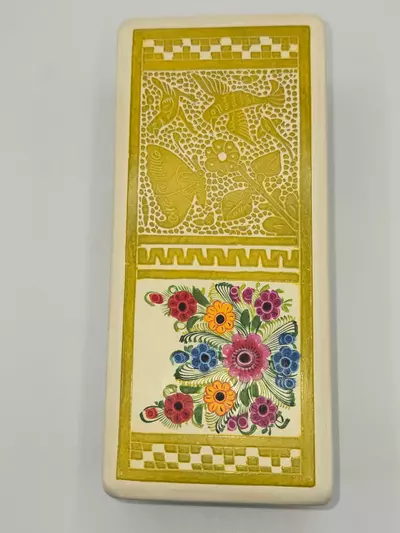 plant/Vintage Hand Painted Folk Art Wooden Trinket Box Scandinavian Style Floral Deer-6-thumbnail