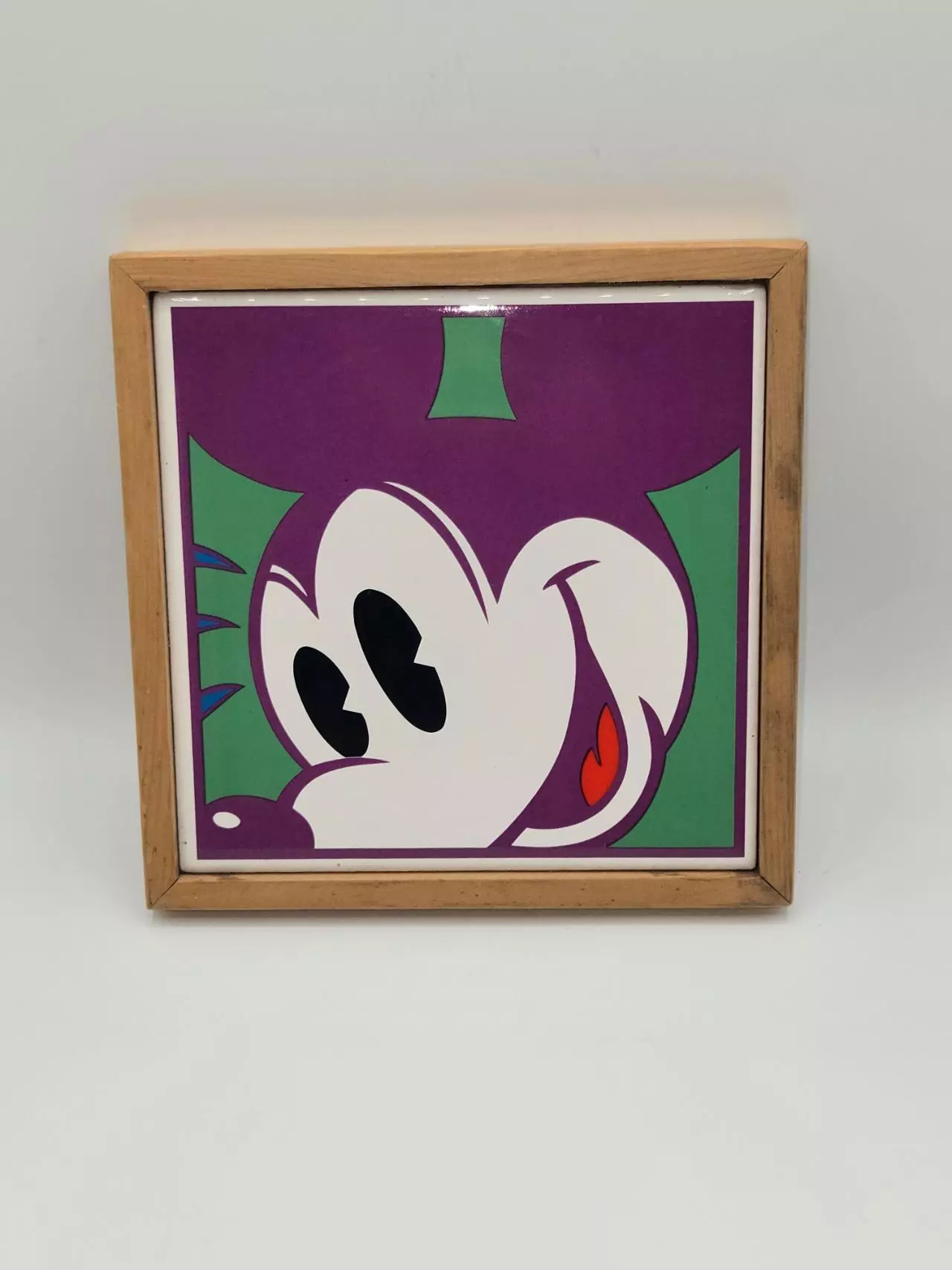 plant/Vintage Disney Japan Ceramic Tile Wall Plaque Framed Mickey Mouse 6.75"-0