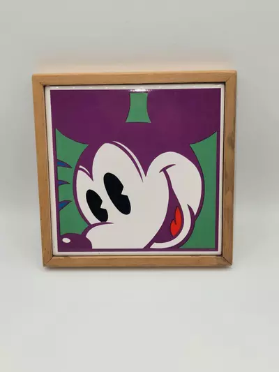 plant/Vintage Disney Japan Ceramic Tile Wall Plaque Framed Mickey Mouse 6.75"-0-thumbnail