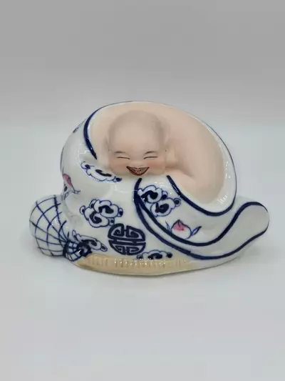 plant/Vintage Chinese Porcelain Laughing Buddha Budai Figurine Incense Holder-1-thumbnail