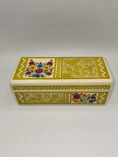 plant/Vintage Hand Painted Folk Art Wooden Trinket Box Scandinavian Style Floral Deer-2-thumbnail