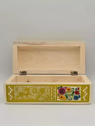 plant/Vintage Hand Painted Folk Art Wooden Trinket Box Scandinavian Style Floral Deer-7-thumbnail