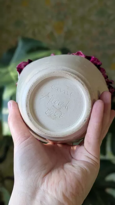 plant/studio pottery fuchsia floral planter or vase-1-thumbnail