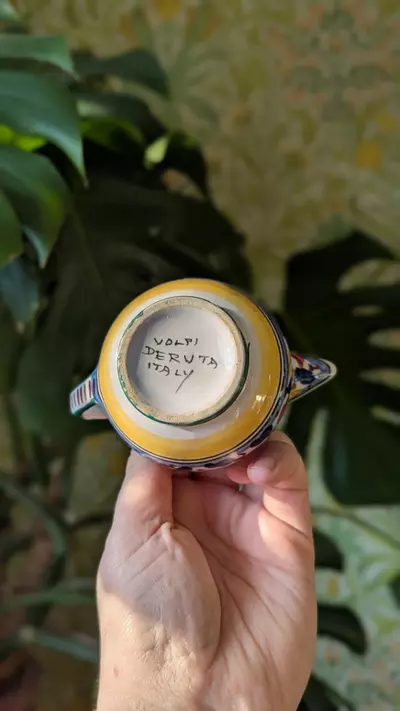 plant/colorful hand painted creamer, marked Deruta Italy-2-thumbnail