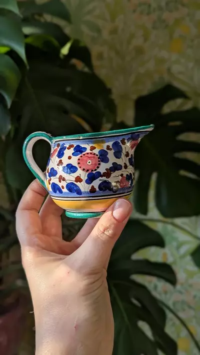 plant/colorful hand painted creamer, marked Deruta Italy-0-thumbnail