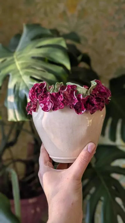 plant/studio pottery fuchsia floral planter or vase-2-thumbnail
