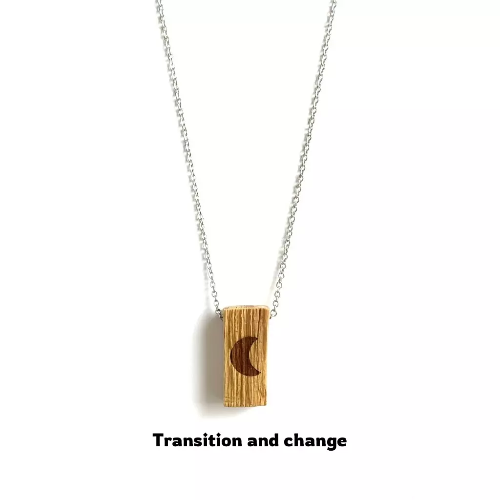 plant/Palo santo necklace with crescent moon-0