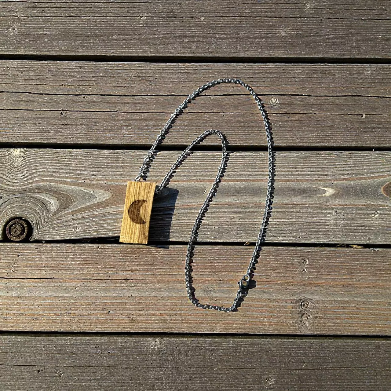 plant/Palo santo necklace with crescent moon-1