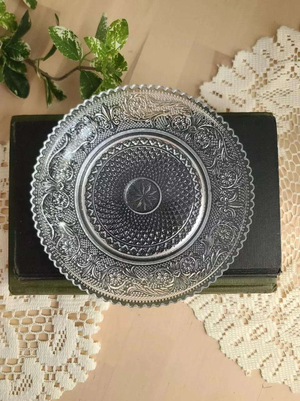 plant/Vintage Pressed Glass Plate-0