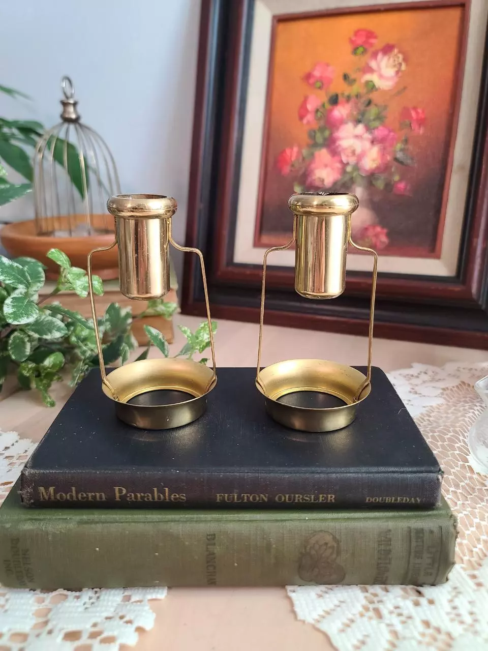 plant/Unique Vintage Brass Candle Holders - set of 2-0