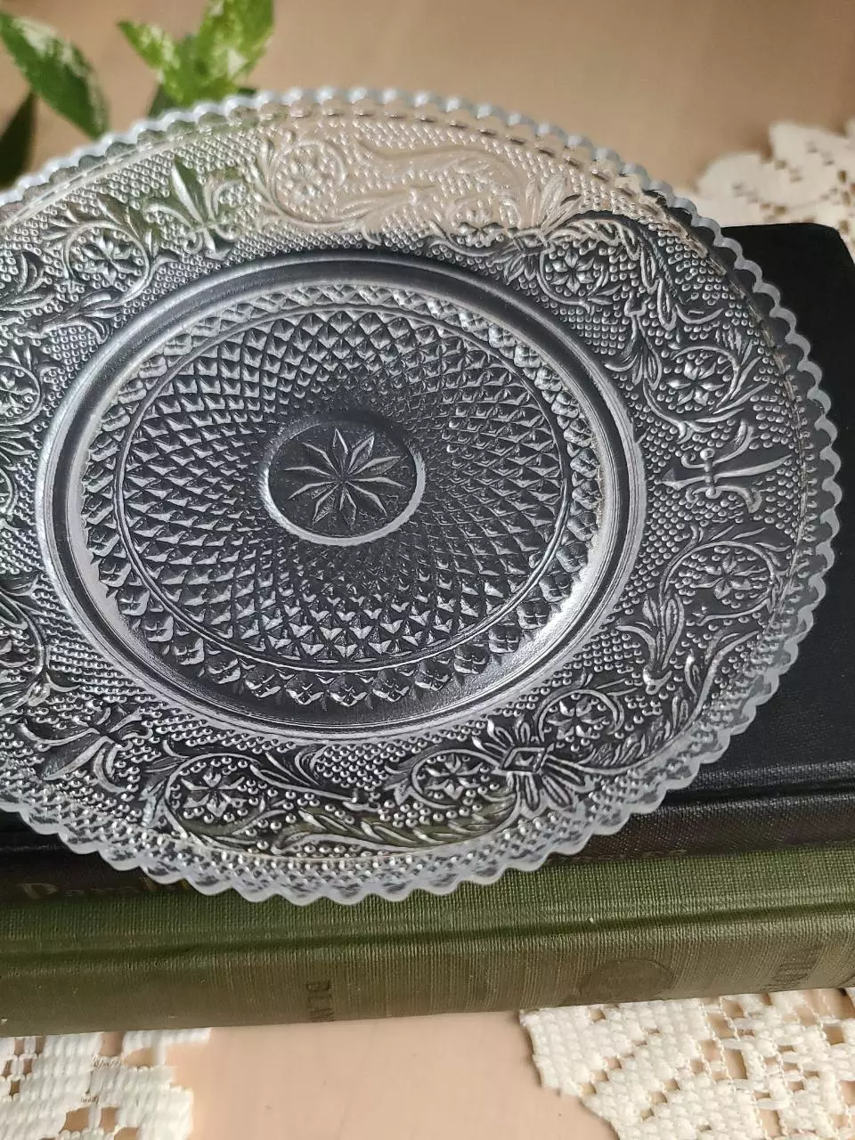plant/Vintage Pressed Glass Plate-1