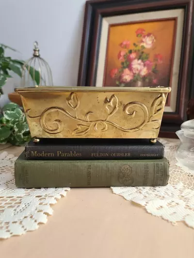 plant/Vintage Hosley Solid Brass Etched Planter-0-thumbnail