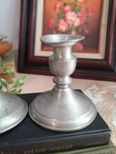 plant/Vintage Leonard Weighted Pewter Candlestick Holders- set of 2-1-thumbnail