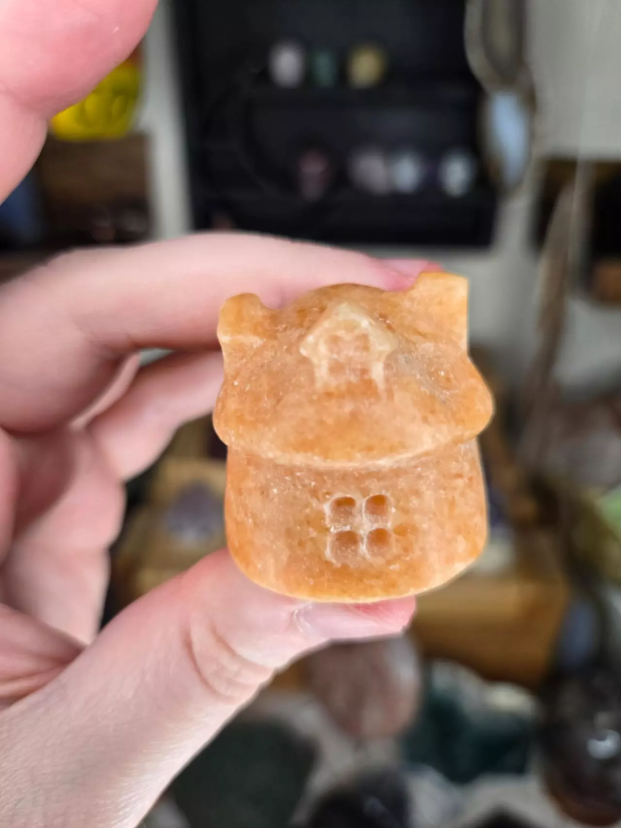 plant/Orange Calcite Mushroom Cottage Crystal Carving-1