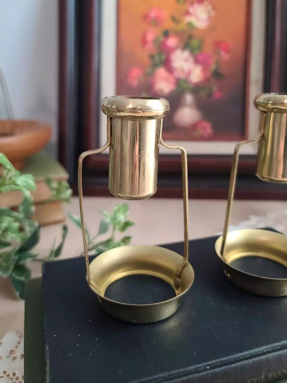 plant/Unique Vintage Brass Candle Holders - set of 2-1