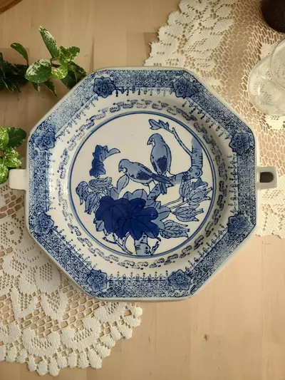 plant/Cintage Chinese Blue & White Porcelain Warming Dish-0-thumbnail