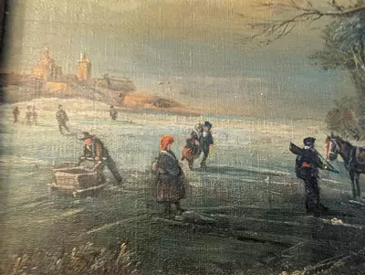 plant/Andries Vermeulen (1763-1814) Winterscene with ice skaters, signed l.l., oi-3-thumbnail