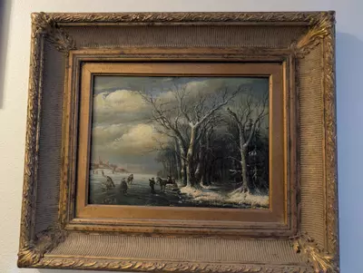 plant/Andries Vermeulen (1763-1814) Winterscene with ice skaters, signed l.l., oi-0-thumbnail