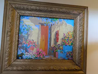 plant/Adobe home painting in antique frame-0-thumbnail