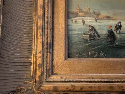 plant/Andries Vermeulen (1763-1814) Winterscene with ice skaters, signed l.l., oi-2-thumbnail