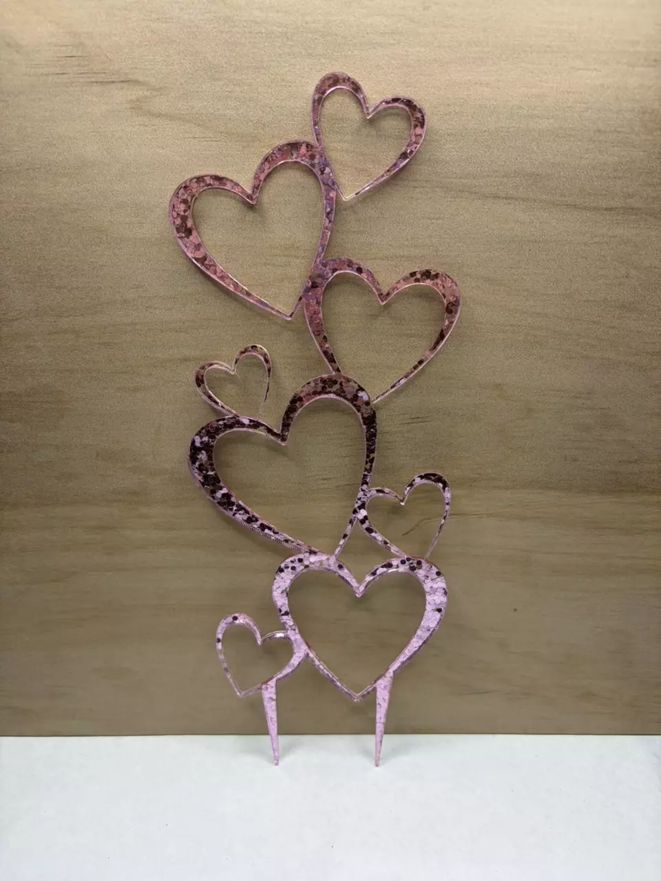 plant/1pk Chunky Pink Glitter 11” Stacked Heart Trellis-0