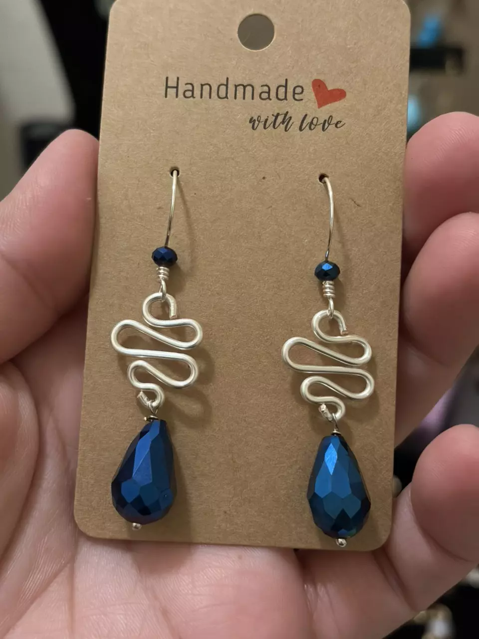 plant/Blue glass drop earrings with snake design-0