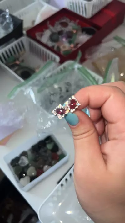 plant/Garnet Earrings (Sterling Silver Post with Nickel Free Base)-0-thumbnail