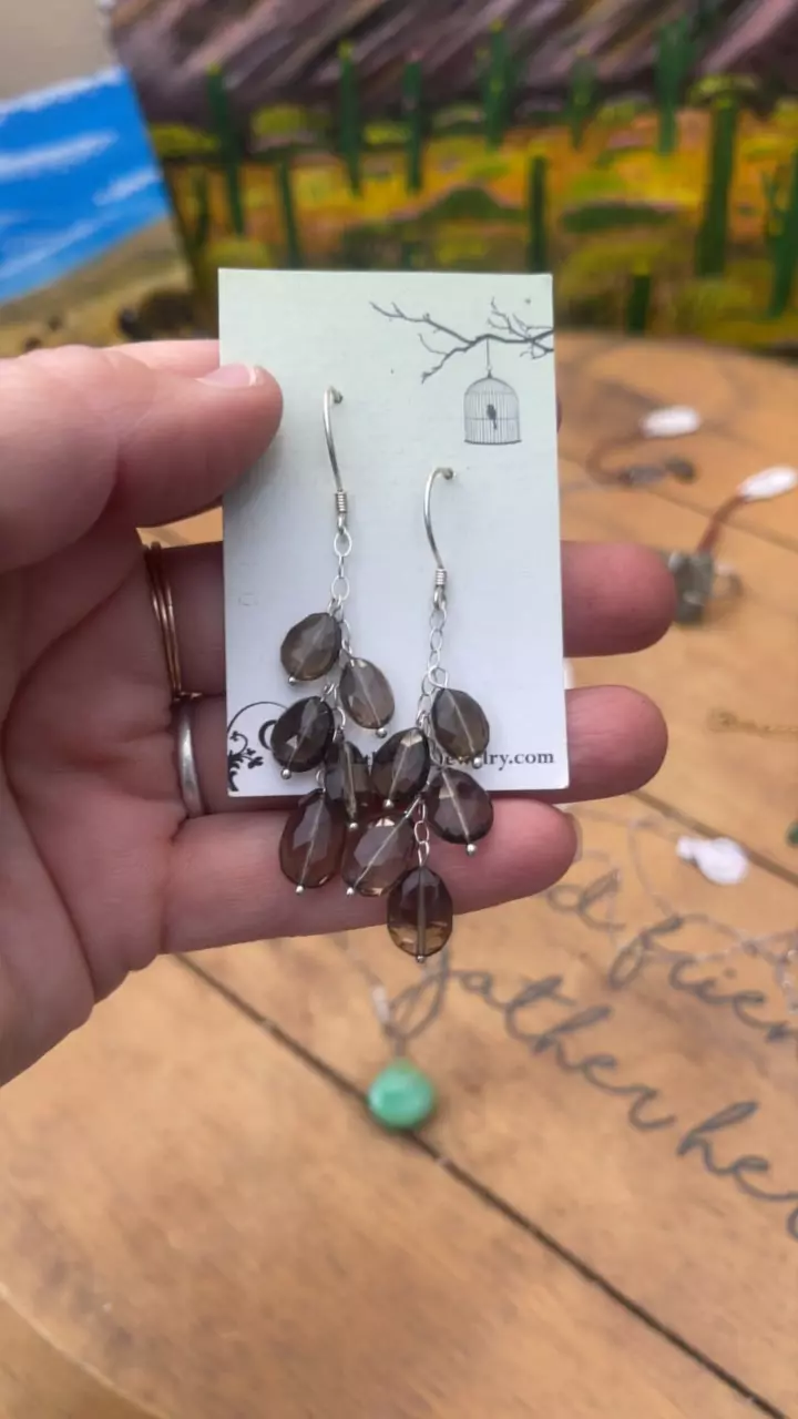 plant/Smoky Quartz sterling earrings-0