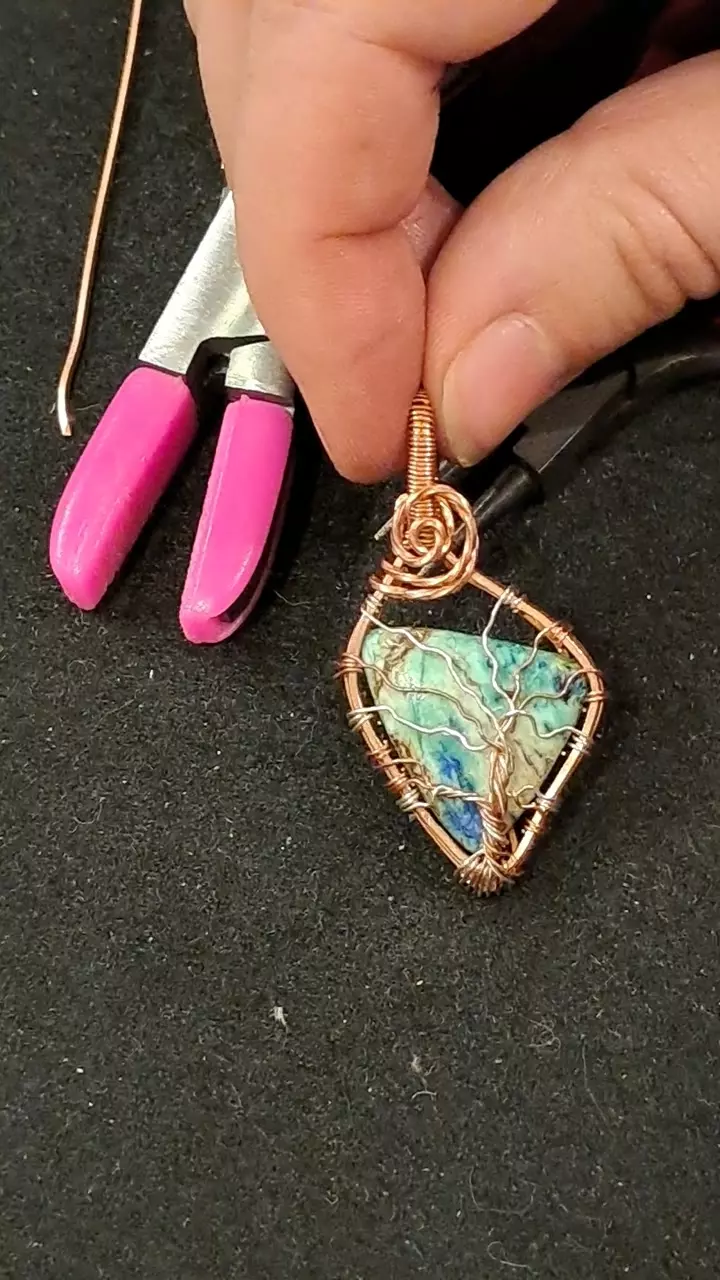 plant/Malacholla sterling silver and copper tree pendant-0