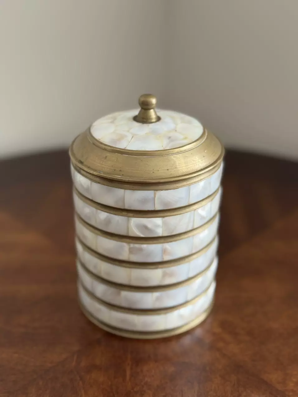plant/Vintage brass/Mother of Pearl lidded canister-1