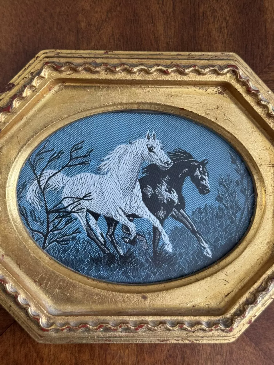 plant/Vintage framed jacquard fabric of galloping horses-1